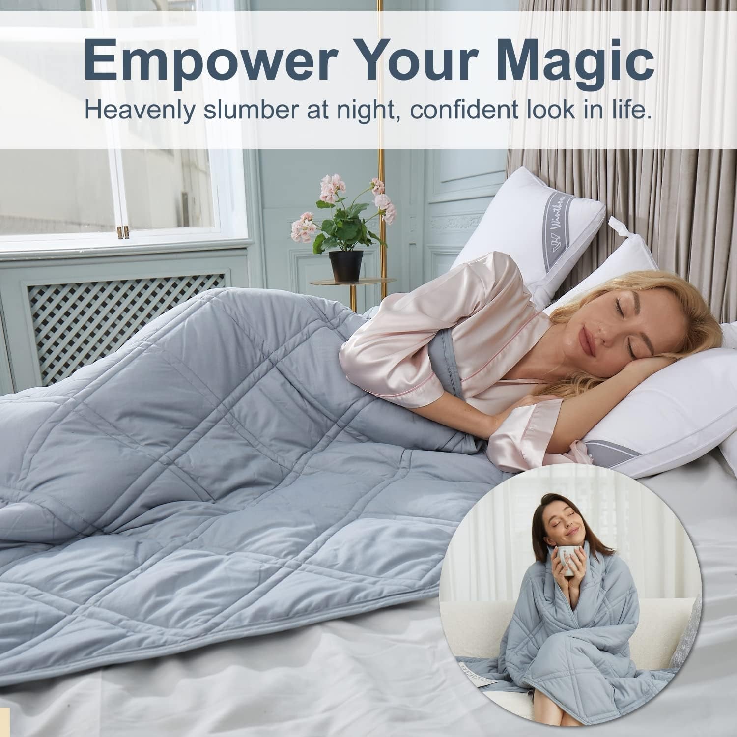 Koc obciążeniowy Winthome z poszwą na kołdrę 150X205 cm 10,4 kg, Wygodny koc obciążany, Koc antystresowy, Ciężki koc zapewniający głęboki sen i lepszą regenerację, Ciężki koc dla dorosłych (szary) Łóżka i koce Besuche den Winthome-Store