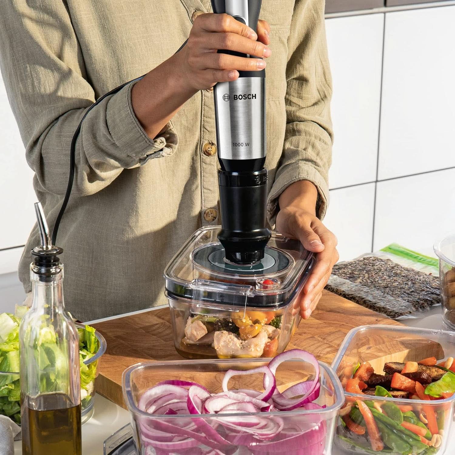 Bosch Ergomixx Style Stabmixer MS6CM61V2, Vakuum-Funktion, Vakuum-Pumpe, Vakuum-Beutel, 4-Klingen-Messer, 12 Stufen, Turbo-Funktion, 1000 W, Schwarz/Anthrazit Matka i Dziecko Naty Shop