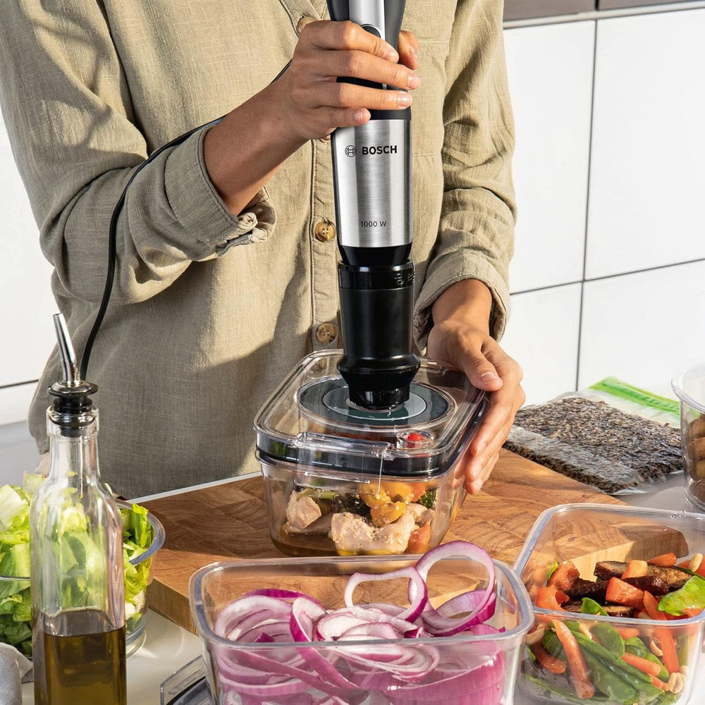 Bosch Ergomixx Style Stabmixer MS6CM61V2, Vakuum-Funktion, Vakuum-Pumpe, Vakuum-Beutel, 4-Klingen-Messer, 12 Stufen, Turbo-Funktion, 1000 W, Schwarz/Anthrazit Matka i Dziecko Naty Shop