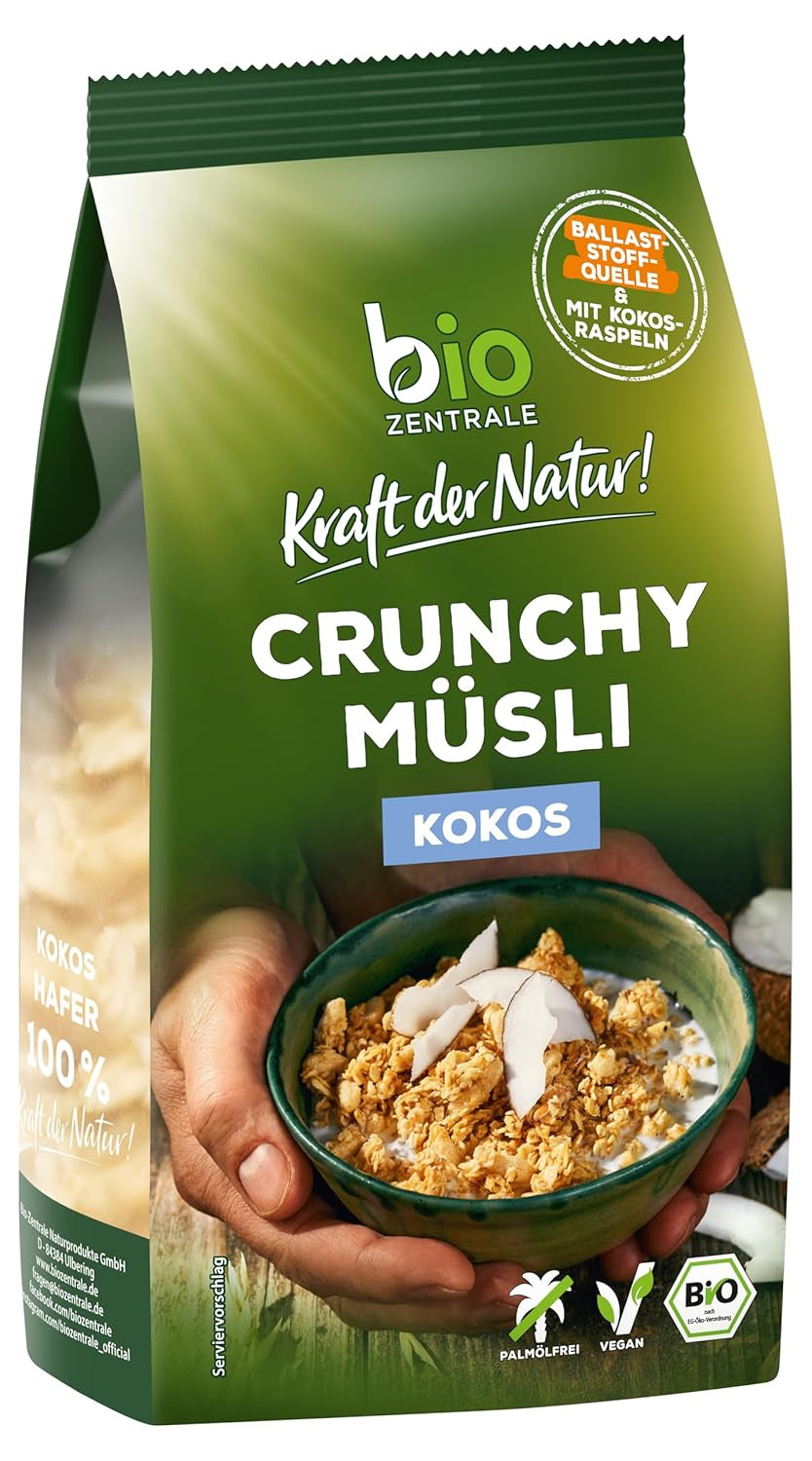 Chrupiące musli z jagodami Biozentrale | 375 g organicznego musli | Idealny na śniadanie i filiżankę musli na wynos | Alternatywa dla batonów musli