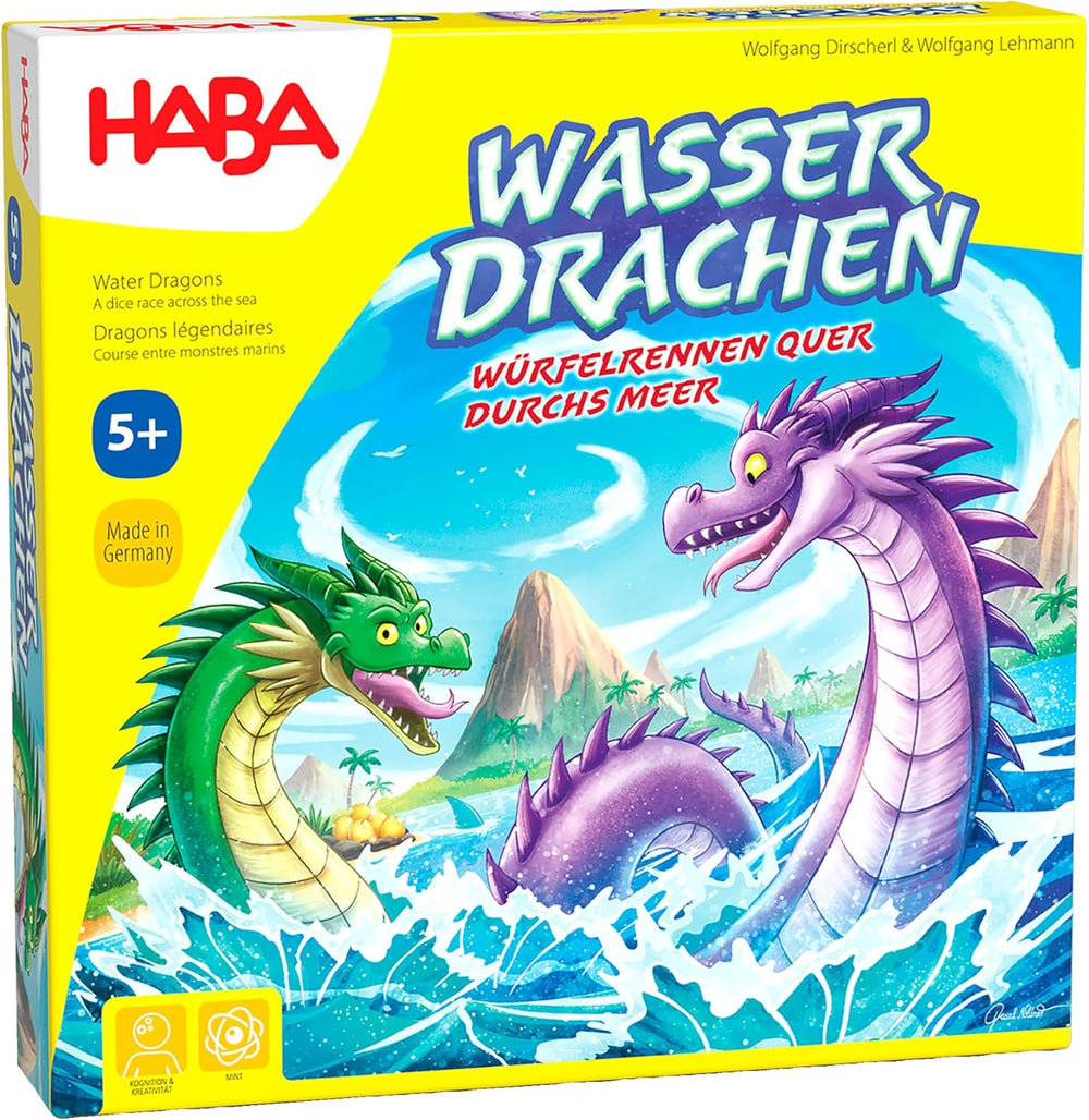 HABA Water Dragons - gra w kości i strategia dla dzieci 5+ - ekscytująca gra planszowa ze smokami i drewnianymi figurkami - gra rodzinna dla 2-4 graczy - 1307133001