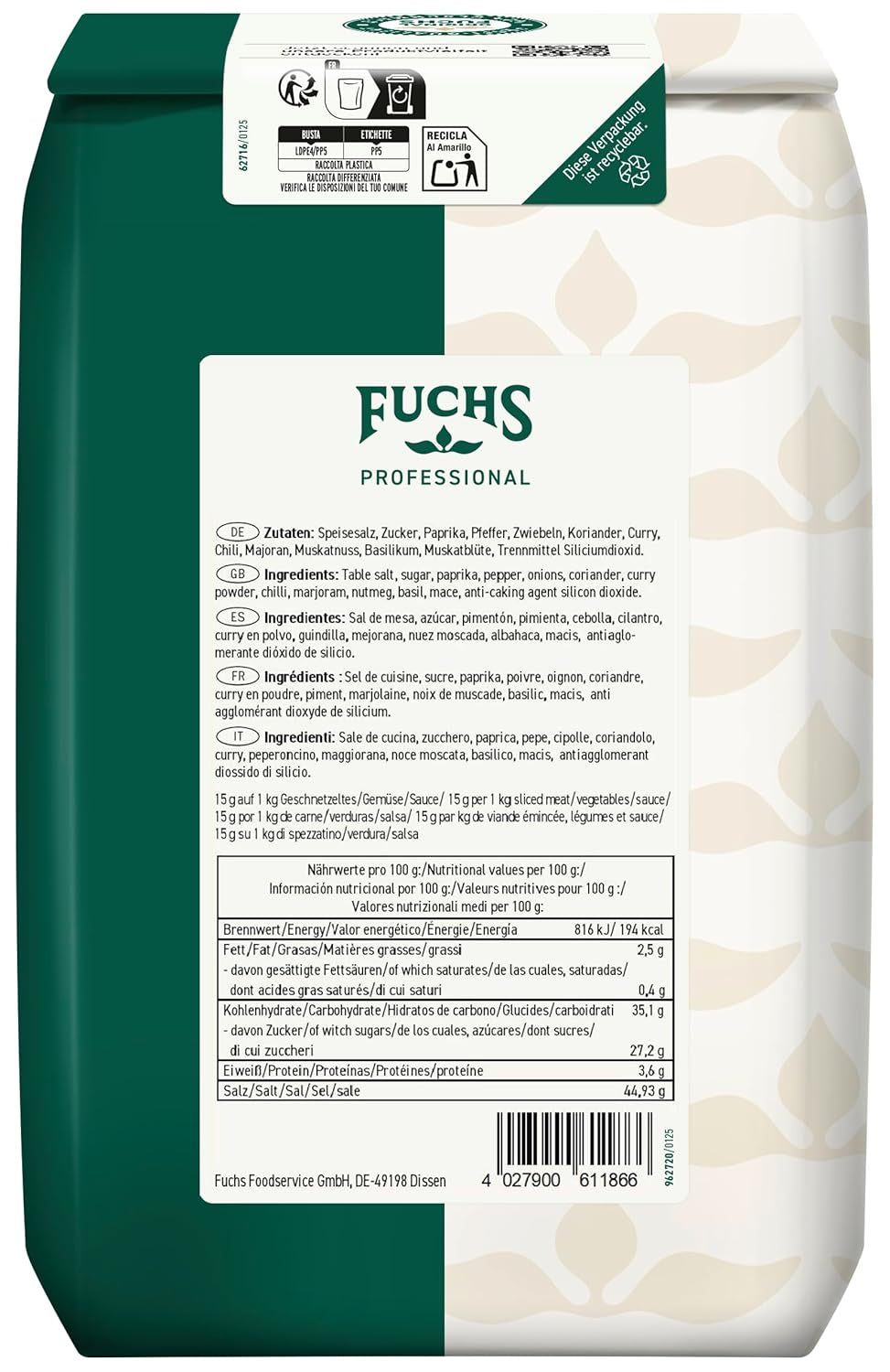 - Chiny Gewürzsalz | Vielseitig einsetzbares asiatisches Gewürz | Kein Salzen mehr erforderlich | Profi-Qualität für Großverbraucher | Worek nadający się do recyklingu 1,5 kg