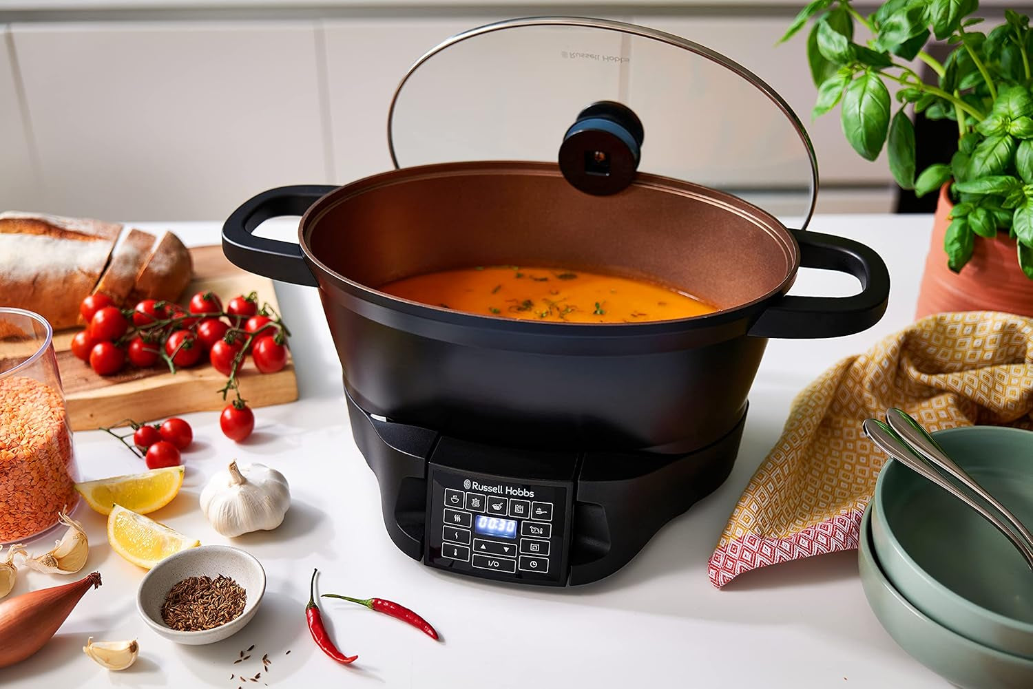 Multicooker Russell Hobbs 6,5L, wyświetlacz cyfrowy, 8 funkcji gotowania Wolnowar Naty Shop