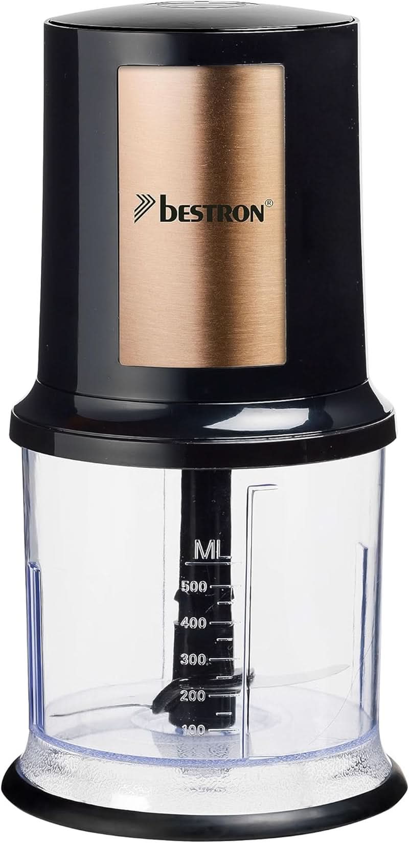 Bestron Elektrischer Multi-Zerkleinerer, Universalzerkleinerer Mit Zwei Schneidemessern & 500Ml Kapazität, Große Pulstaste, 400 Watt, Farbe: Kupfer Bucatarie Naty Shop