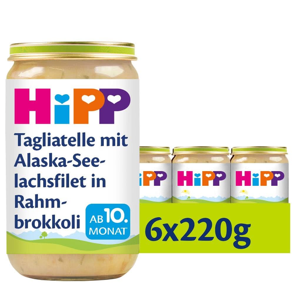 Tagliatelle Hipp z filetami z mintaja w kremie brokułowym, opakowanie 6 szt. (6 X 220 gramów) Matka i Dziecko Naty Shop 220 gramów Tagliatelle Hipp