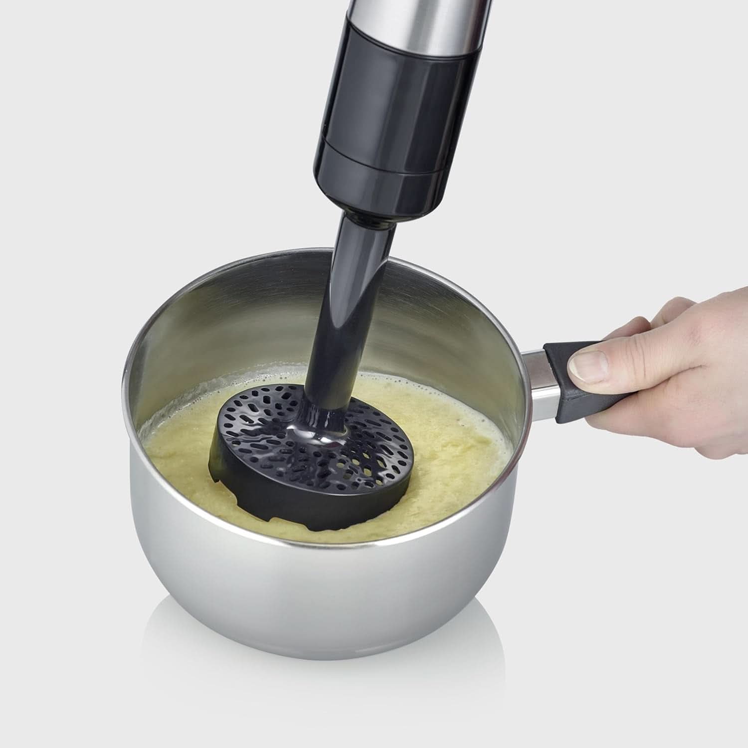 SEVERIN Kabelloser Stabmixer Mit Premium-Set, Abnehmbarer Mixstab, Mit Pürierstab, Multizerkleinerer, Mixbehälter, Kartoffelstampfer & Schneebesen, Schwarz/Edelstahl-Gebürstet, SM 3775 Mother and Child Naty Shop