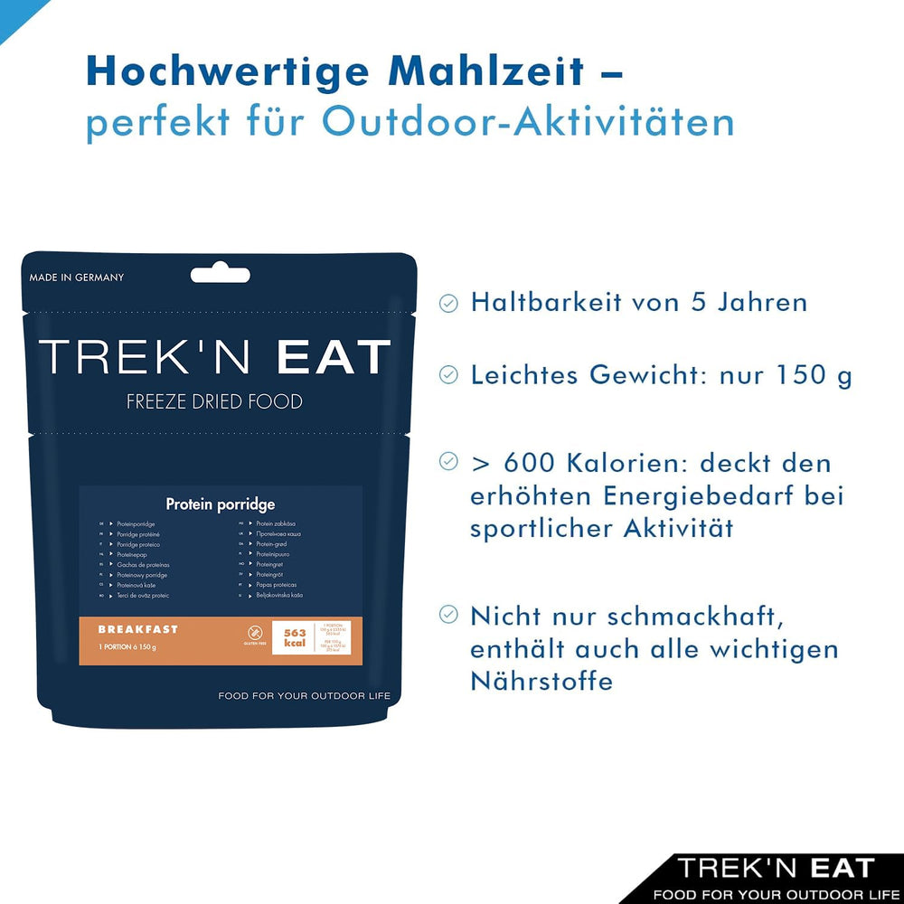 Trek'n Eat Protein Owsianka – wysokobiałkowe śniadanie na świeżym powietrzu | Stół liofilizowany na kemping, wędrówki i wyprawy | Sycące, szybkie w przygotowaniu, idealne w podróży