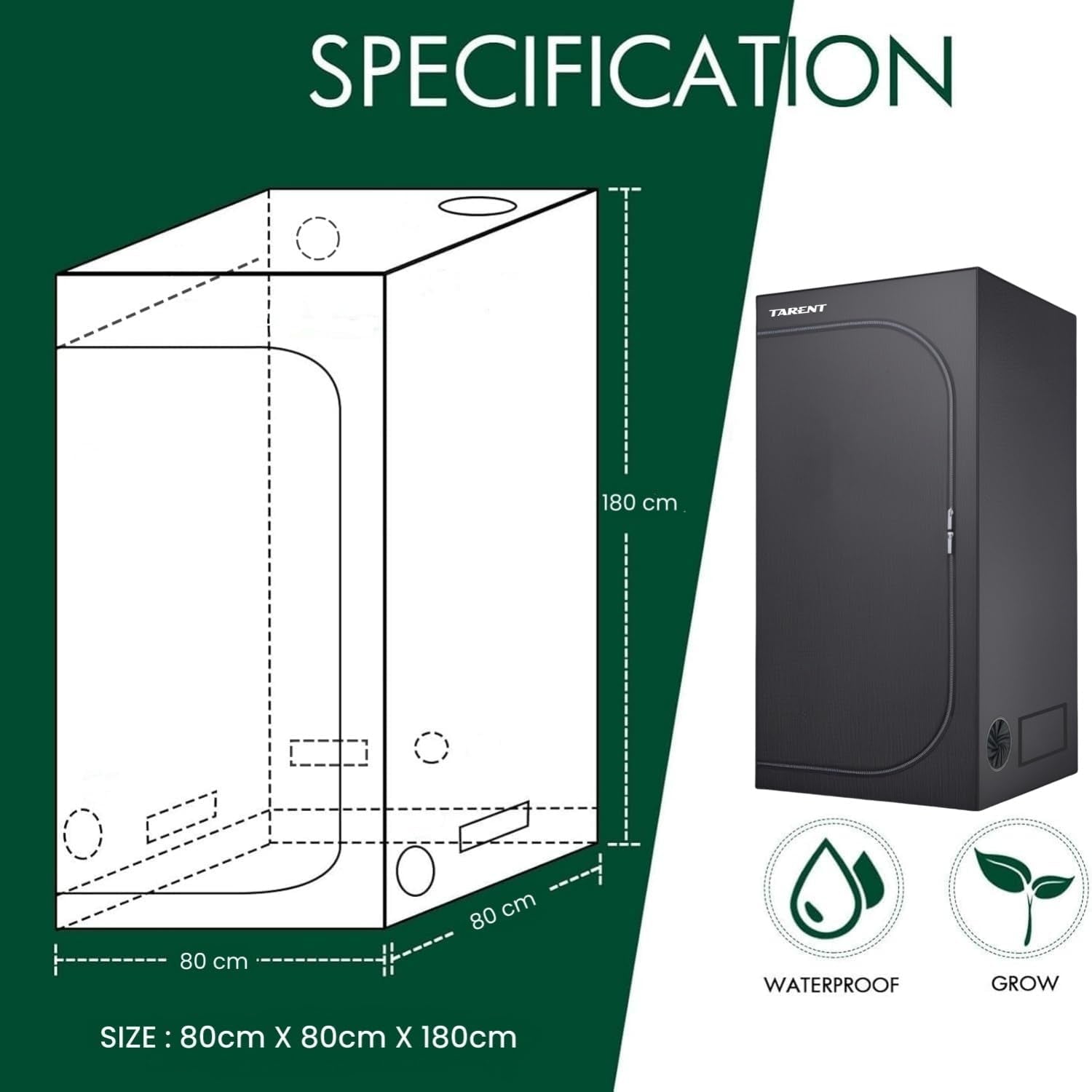 Namiot do uprawy 80x80x180 cm Namiot do uprawy ze zdejmowaną wodoodporną tacą bazową Idealny rozmiar do hydroponiki