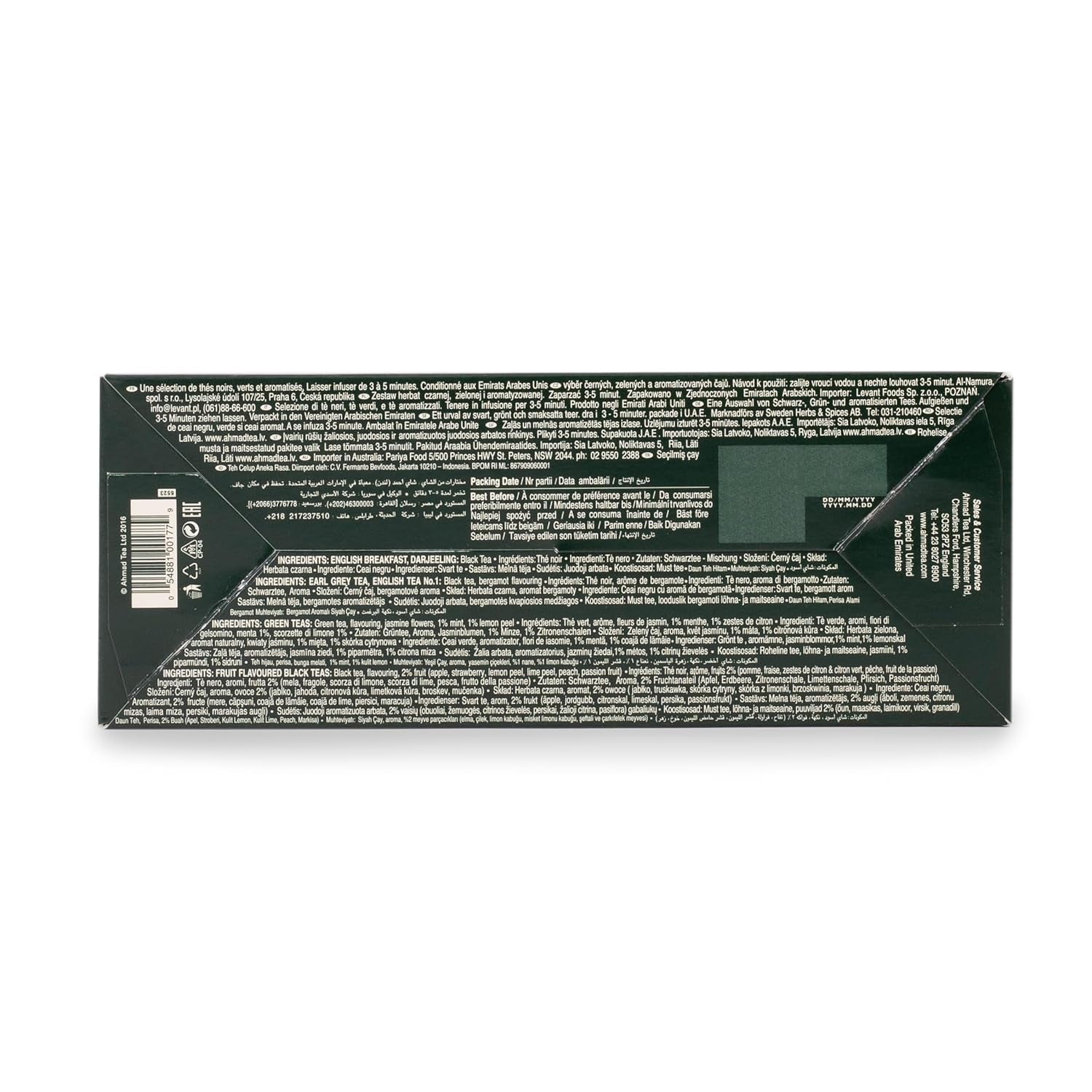 Ahmad Tea - Twelve Teas - Sortiment de 12 sortimente de ceai negru și ceai verde cu diferite arome - 60 pliculețe de ceai ambalate individual, sigilate pentru păstrarea aromelor, cu panglică, 120 g ceai