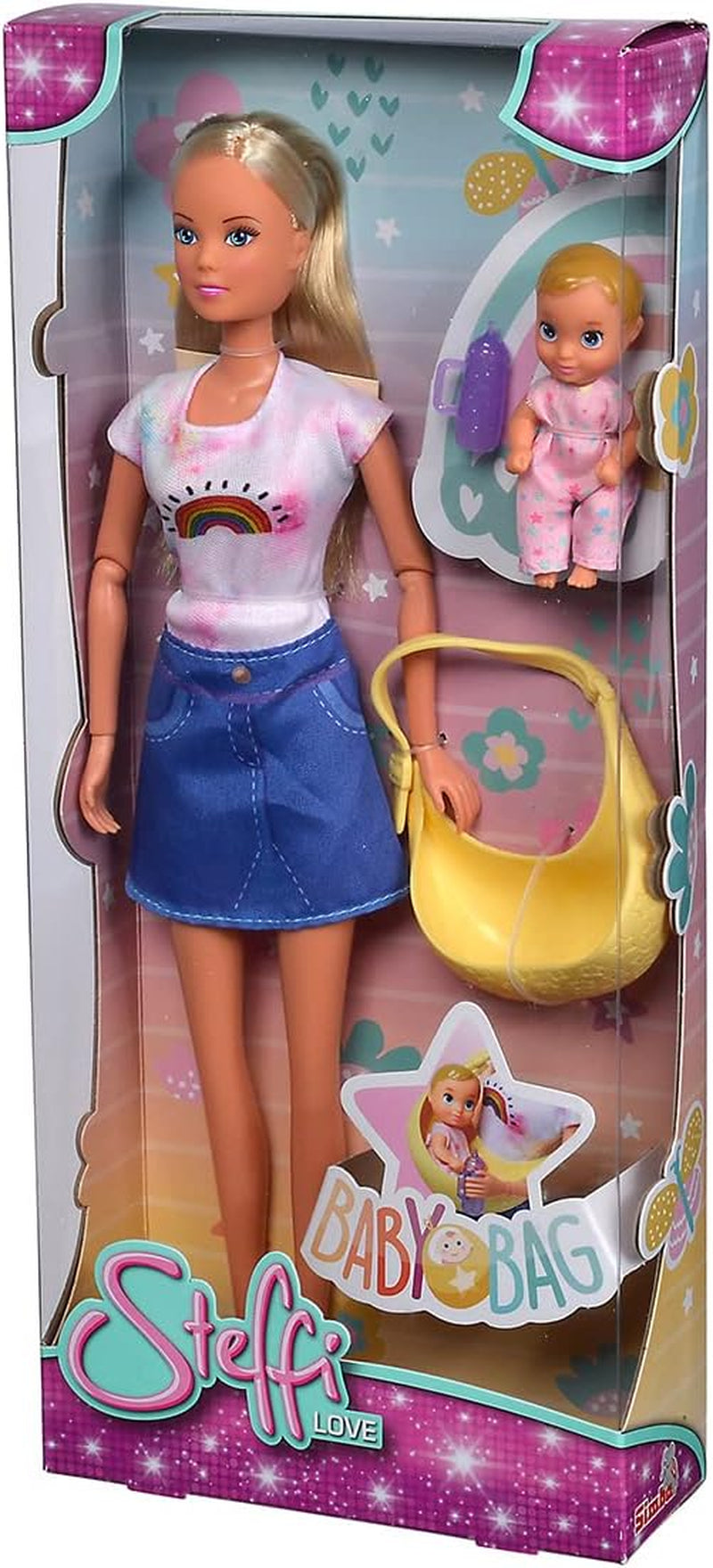Simba 105733538 - Steffi Love Babybag, Ankleidepuppe mit Baby, Tragetasche und Trinkflasche, Puppe 29cm, ab 3 Jahren