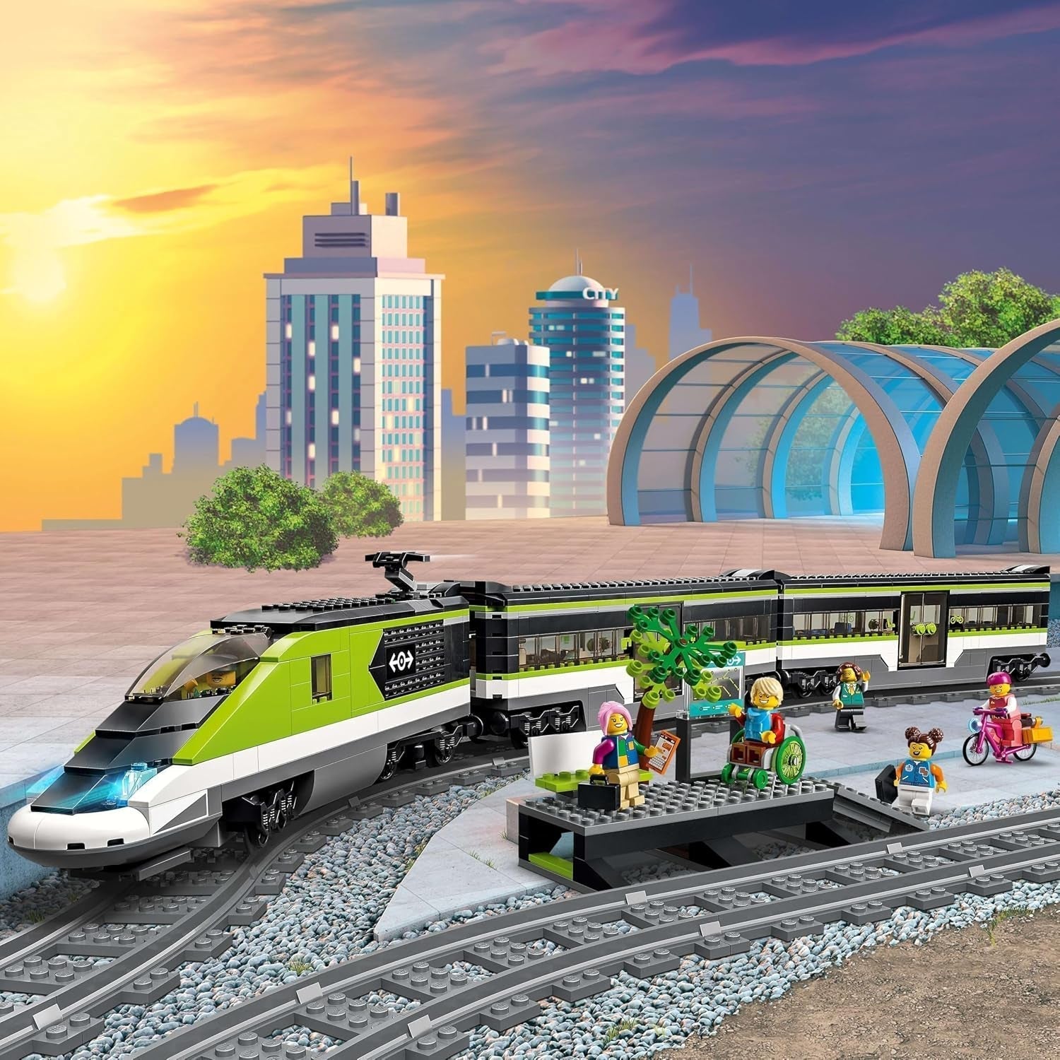 LEGO City Ekspres pasażerski, zestaw zdalnie sterowanych pociągów, zabawka kolejowa z reflektorami, 2 wagony i 24 elementy torów, prezent dla dzieci, chłopców i dziewcząt 60337 Zestawy do budowania Kup w sklepie LEGO