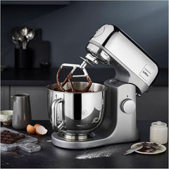 Kenwood Kmix Editions KMX760CH Küchenmaschine, 5 L Edelstahl Schüssel, Safe-Use-Sicherheitssystem, Metallgehäuse, 1000 Watt, Inkl. 3-zestaw cukierniczy Teiligem Und Spritzschutz, Chrom Matka i Dziecko Naty Shop