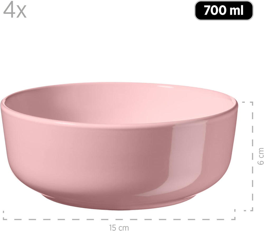 MÄSER 934005 Seria Alenia, Set de veselă pentru 4 persoane în design scandinav modern, Set combinat ceramic cu 16 piese în roz, Gresie