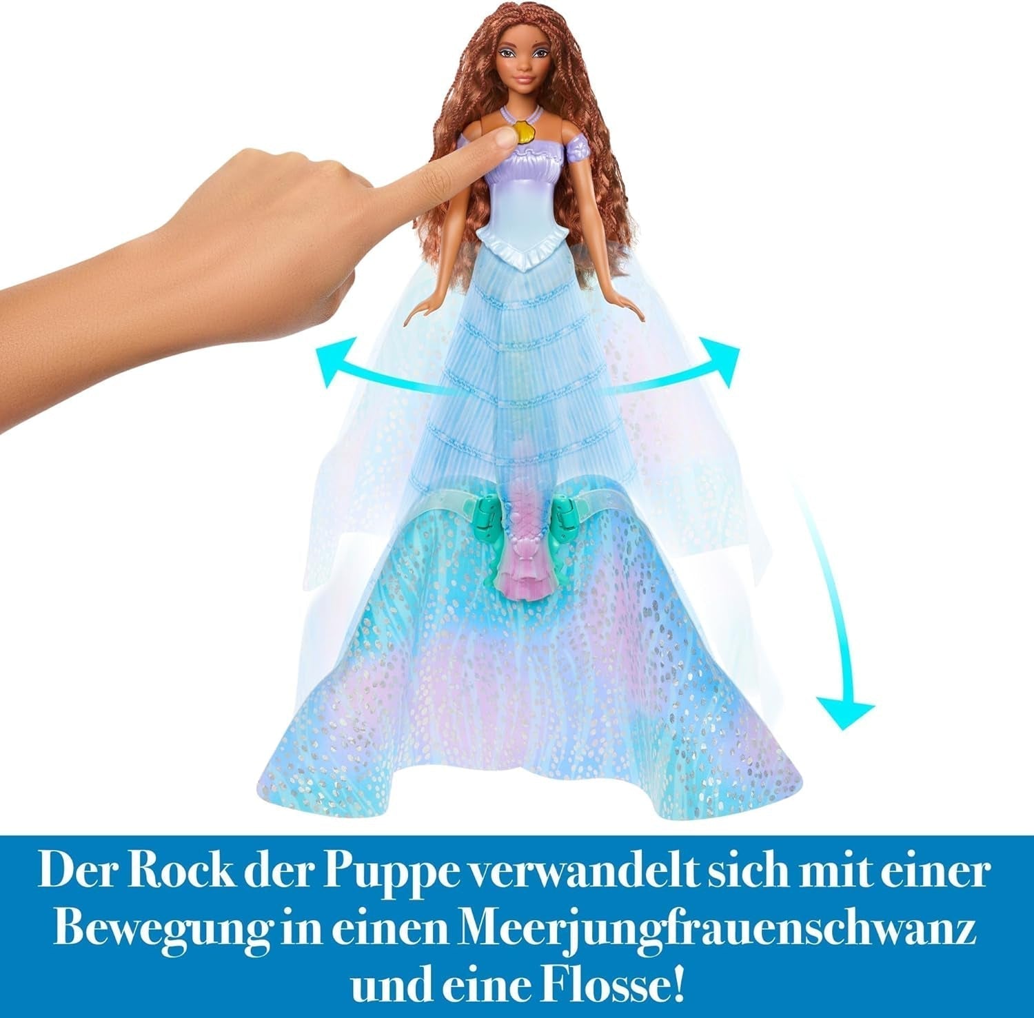 Mattel Disney Princess Ariel Doll, Inspirată de filmul Mica Sirenă, Transformare: Jucărie om-sirenă, Mobil, Cadouri Disney, Jucării de la 3 ani, HLX13 Papusi Naty Shop