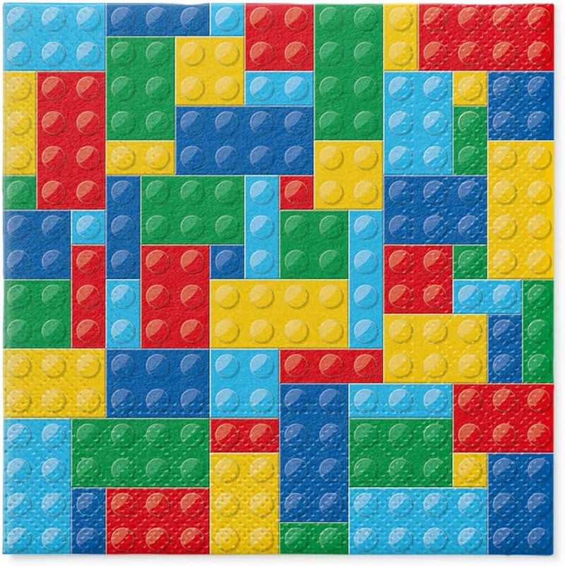 PAW - Șervețele 3 straturi (33 X 33 Cm) I 20 bucăți I Perfect pentru zilele de naștere ale copiilor, petreceri, comuniuni și sărbători I Șervețele de hârtie colorate cu motivul petrecerii I Blocuri, petreceri, jucării - Cărămizi colorate