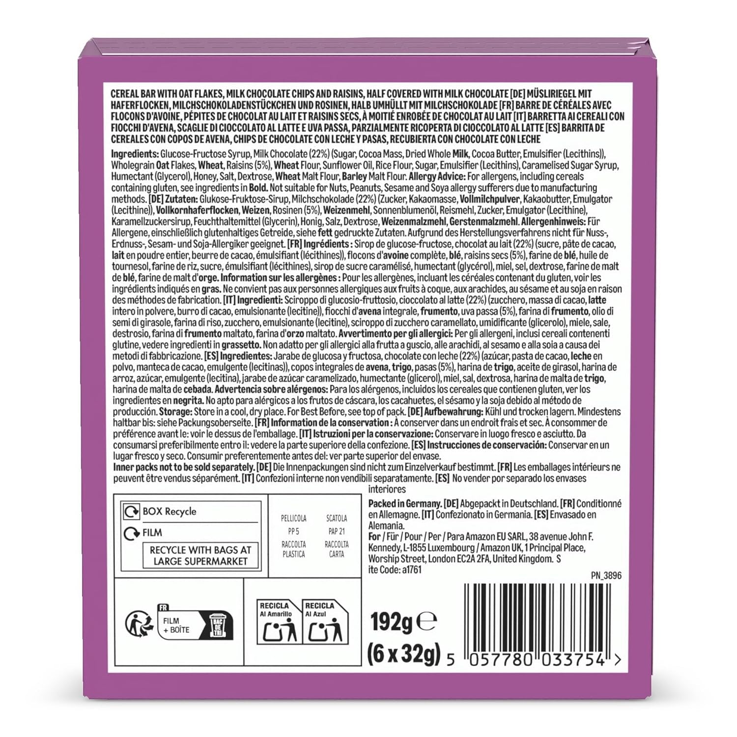 Batonik musli z czekoladą i rodzynkami z Amazonii, 192g