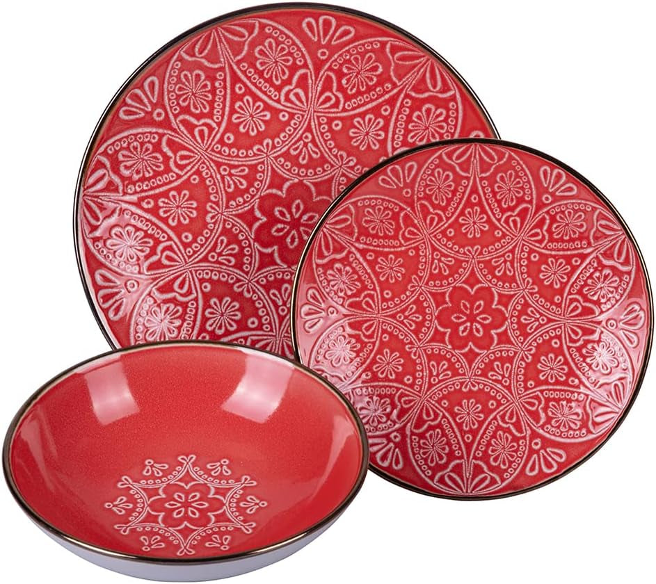 Set de veselă din gresie, format din 12 piese, 4 seturi de farfurii în 4 modele diferite, Baku Sunset