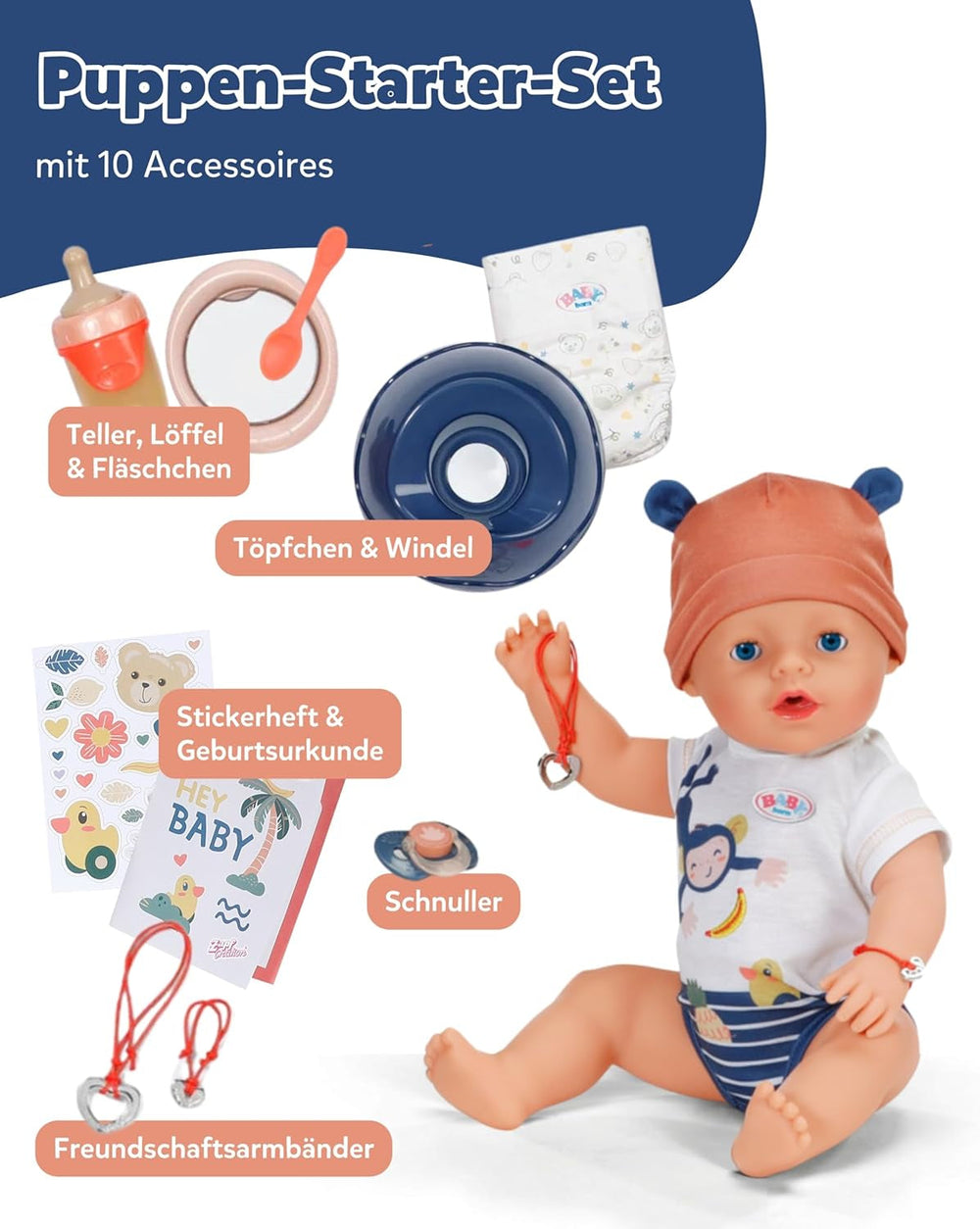 BABY Born Emma în stil junglă - Păpușă de 43 cm înălțime - 10 funcții Inclusiv accesorii și rochiță în culori unisex - Funcționează fără baterii - Potrivit pentru copii cu vârsta de 3 ani și peste Papusi Naty Shop