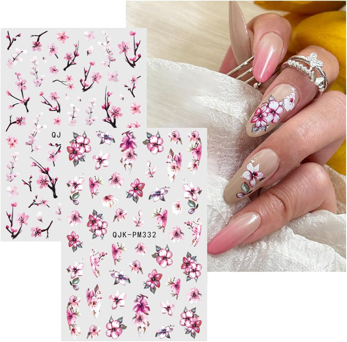 JMEOWIO Nagelsticker Blume 10 Blatt Nail Art Sticker Selbstklebend Nagelaufkleber Frühling Sommer Floral Dekoration Nageldesign Zubehör