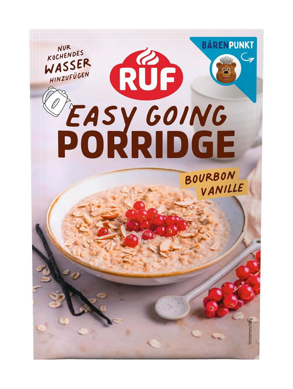 RUF płatki owsiane błyskawiczne z truskawkami i wanilią, letni posiłek z płatkami owsianymi gotowy w 3 minuty, 1 saszetka x 65g