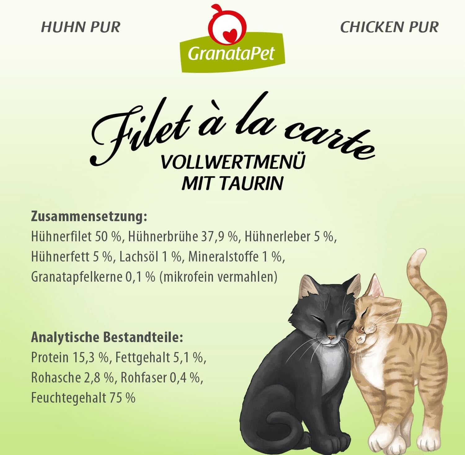 GranataPet Filet à la carte Chicken PURE, hrană umedă pentru pisici, bucăți de file fără cereale, hrană pentru pisici fără zahăr adăugat, conținut ridicat de carne, 6 x 85 g