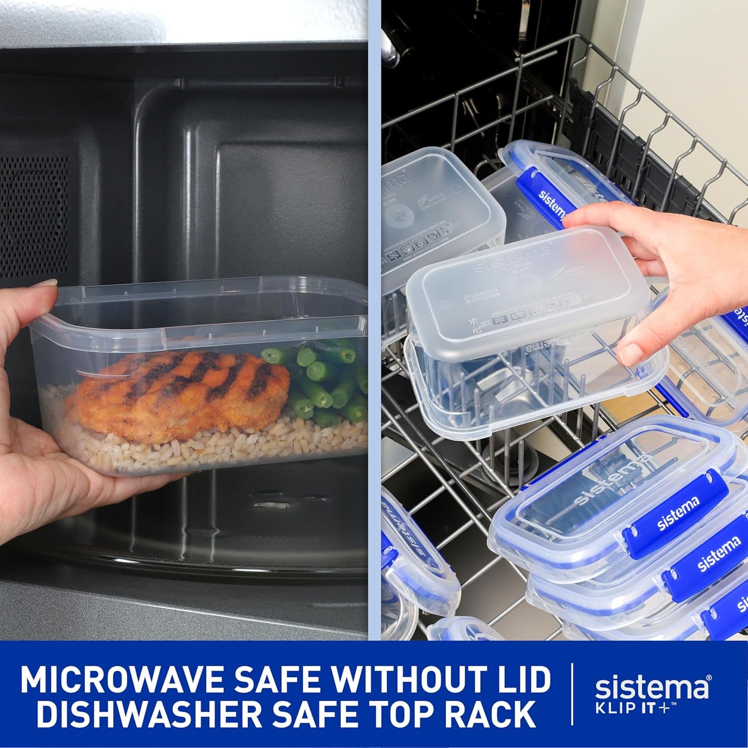 Borcan pentru depozitarea alimentelor Sistema KLIP IT | 9,67 l | borcan de depozitare stivuibil și etanș cu capac, potrivit pentru frigider/congelator | plastic fără BPA | clipsuri albastre | 1 bucată (pachet de 4) Cutii depozitare alimente Naty Shop