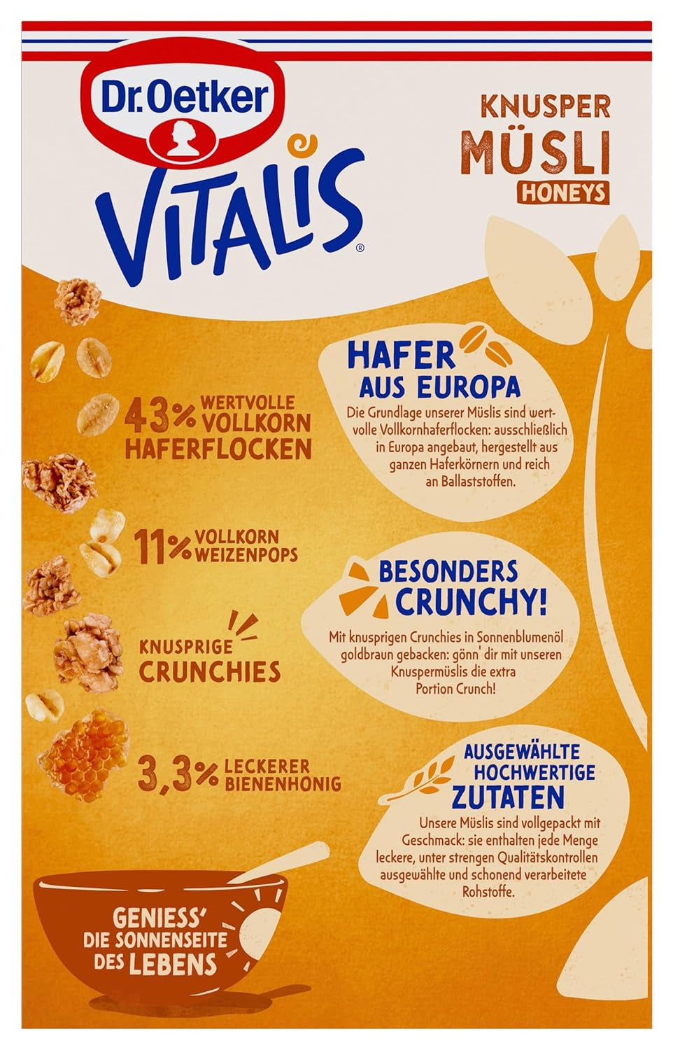 Dr. Oetker Vitalis Crunchy Honeys: Miodowe chrupiące musli na śniadanie i przekąski, 5 opakowań (5 x 600g)