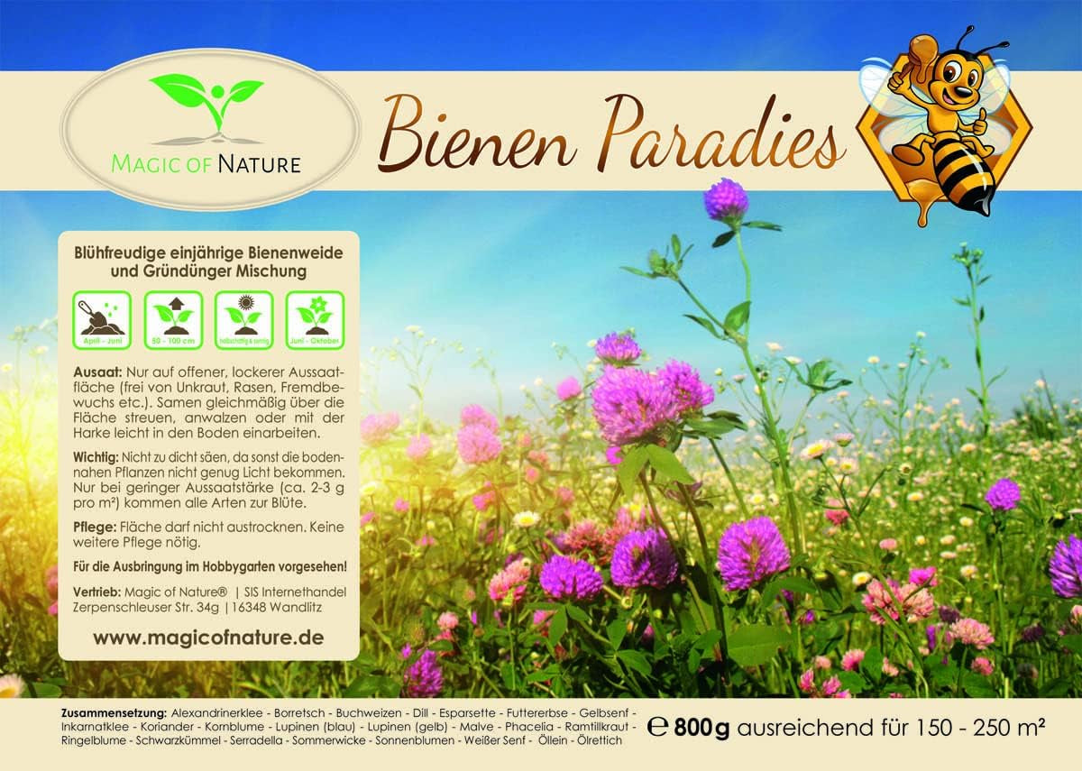 Magia Natury 800gr. Blumensamen Mischung - Bienen Paradies - Blühfreudige Bienenweide für 150 bis 250 m²