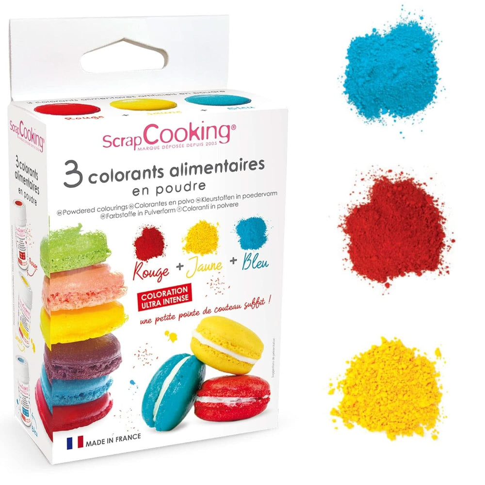 ScrapCooking, Zestaw 3 barwników spożywczych w proszku - czerwony, żółty, niebieski, 3 x 5 gramów Naty Shop
