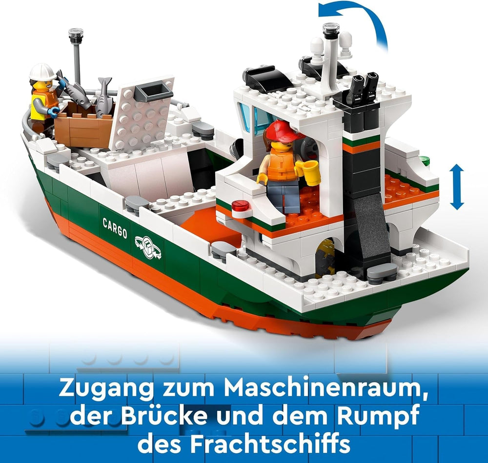 LEGO City port ze statkiem towarowym, zabawka do budowania dla chłopców i dziewcząt od 8 lat, pomysł na prezent dla dzieci, dźwig kontenerowy, zabawkowy statek i 8 minifigurek 60422 Zestawy do budowania Besuche den LEGO-Store