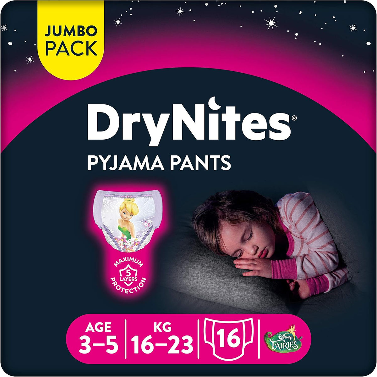 Bielizna nocna Huggies DryNites dla dziewczynek, 3-5 lat (16-23 kg), 2 x 16 sztuk