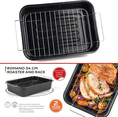 Russell Hobbs CW9161 Romano 34Cm Enamel Bräter - Mit Gitter, Rechteckige Auflaufform Mit Rost, Spülmaschinenfest Ofenform, Grill Auflaufform, Bratform Für Backofen Ofenbeständig Bis 230 Degree Formy i blachy do pieczenia Naty Shop