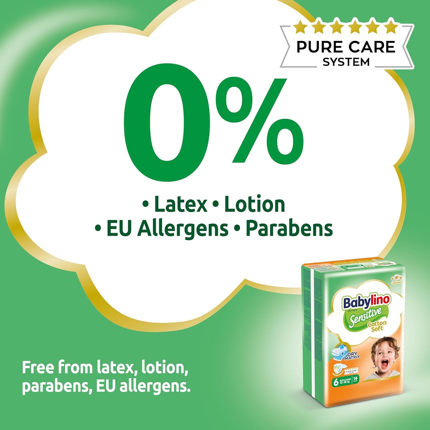 Pieluszki dla wrażliwych dzieci, rozmiar 6, bardzo duże (13-18 kg), 114 pieluszek