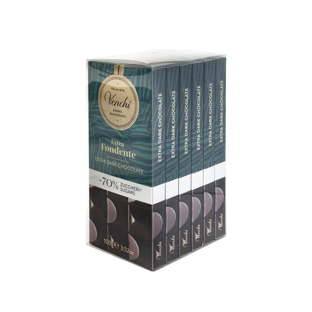 Venchi - Opakowanie 6 batonów ciemnej czekolady z orzechami laskowymi, 600g - Bez dodatku cukru - Bez sztucznych słodzików - Bezglutenowe - Wegańskie - Pomysł na prezent