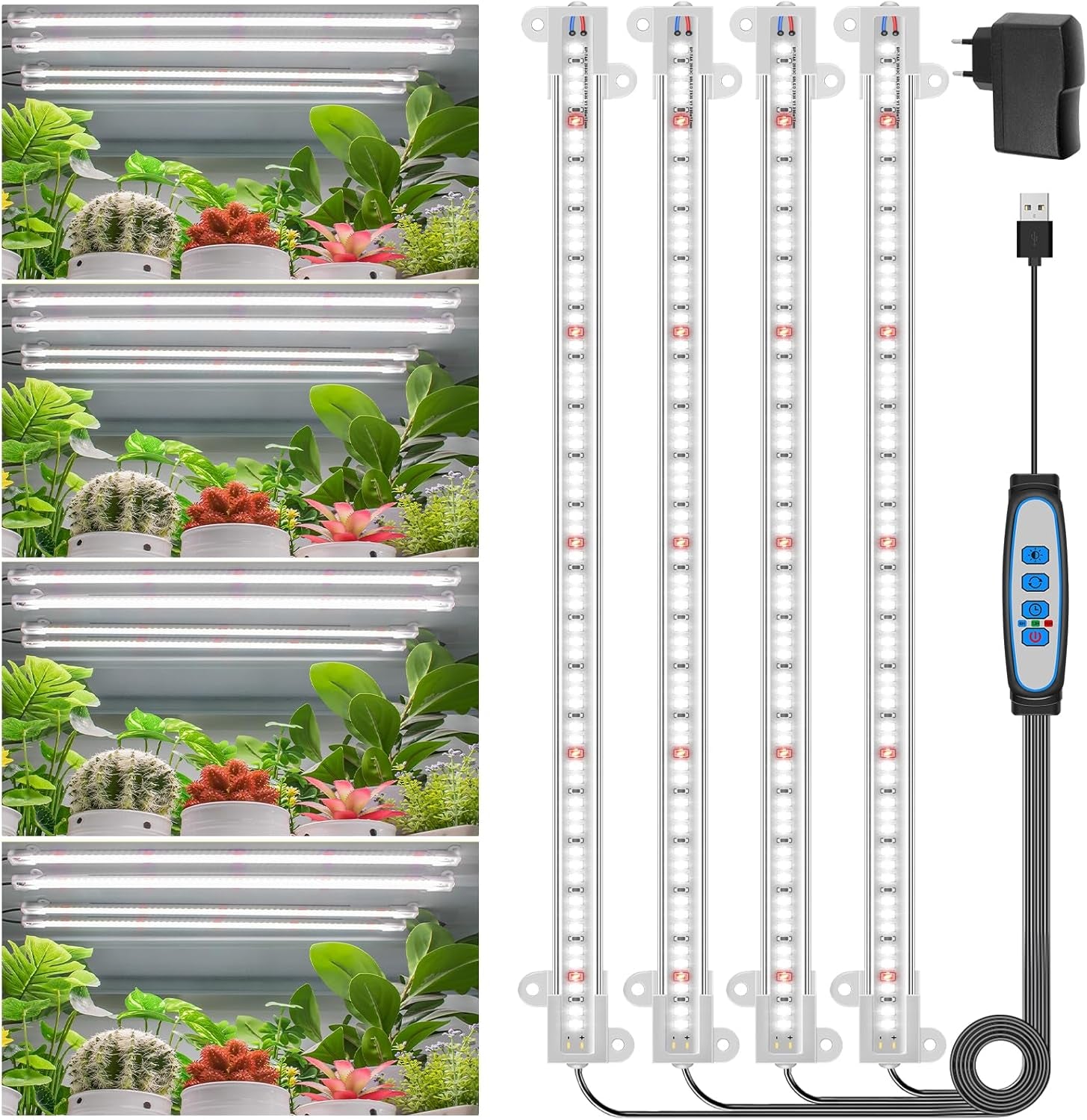 Wiaxulay Lampa LED o pełnym spektrum działania 6000 K Pełne spektrum Oświetlenie do uprawy roślin w pomieszczeniach z zegarem 6/12/16 godzin 5 poziomów regulowanych dla sukulentów hydroponicznych Półka na rośliny 2 szt.