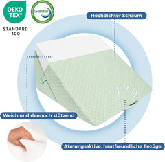 INFANZIA Pernă cu pană reglabilă, pernă de citit din spumă de înaltă densitate pentru pat și canapea, pernă ergonomică pentru cap cu pană de pat pentru apnee de reflux în somn, pernă pentru picioare/pernă pentru spate pentru joacă și citit (verde)