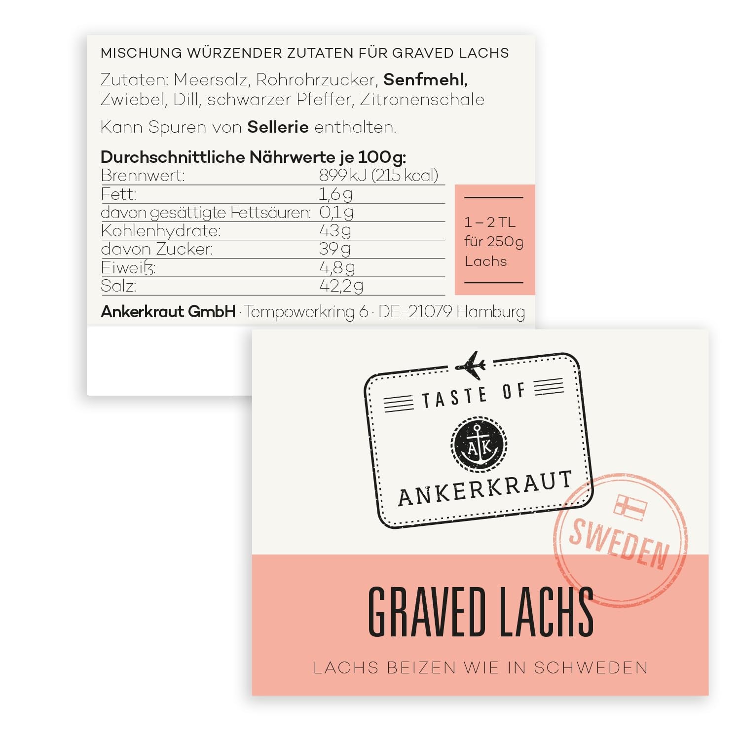 Ankerkraut Graved Salmon (Szwecja), Mischung würzender Ingredient für Fisch, schwedischer Graved Salmon, 120 g w szkle korkowym