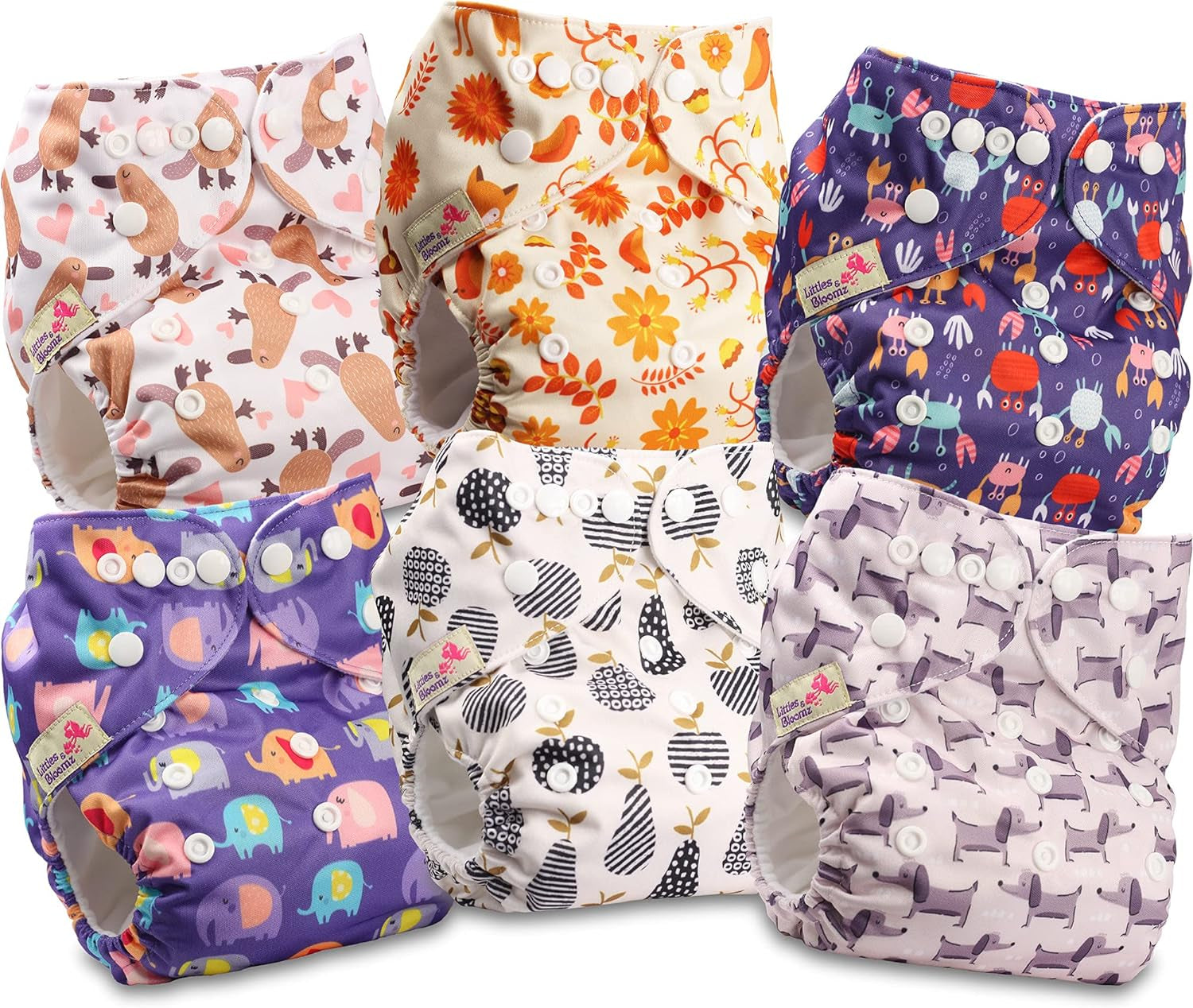 Littles and Bloomz FLP2-0406 Standardowa pieluszka wielokrotnego użytku z klipsem, 4 pieluszki