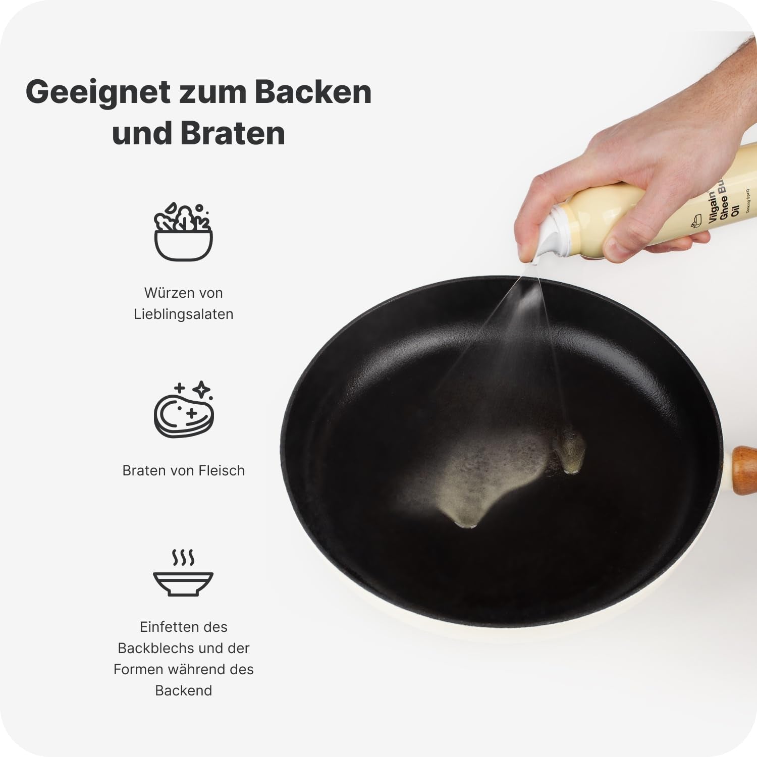 Vilgain Ghee Spray z awokadoölem | Bez laktozy, zum Kochen & Backen | Rauchpunkt 195°C, herzgesund, BRC-zertifiziert | Idealny dla osób wrażliwych na laktozę Geschmacks-Harmonie, 200ml