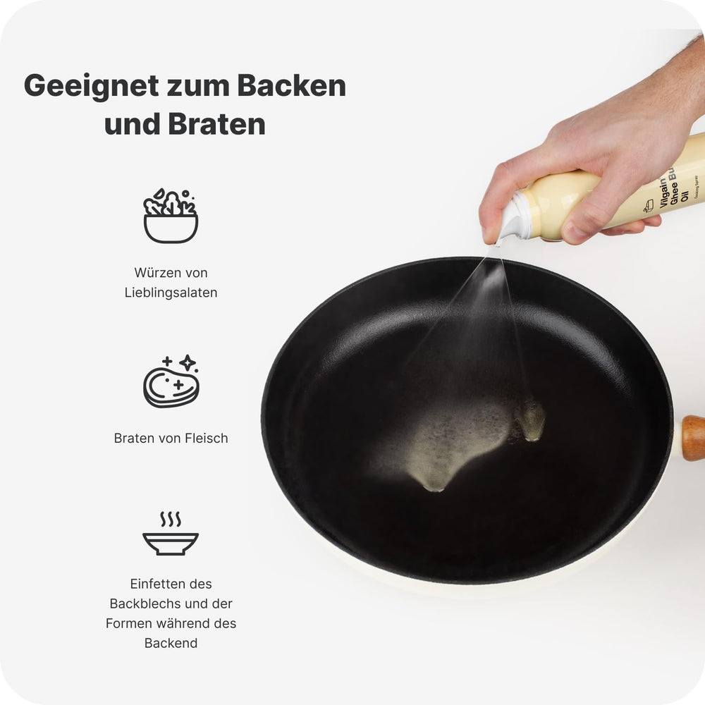 Vilgain Ghee Spray z awokadoölem | Bez laktozy, zum Kochen & Backen | Rauchpunkt 195°C, herzgesund, BRC-zertifiziert | Idealny dla osób wrażliwych na laktozę Geschmacks-Harmonie, 200ml