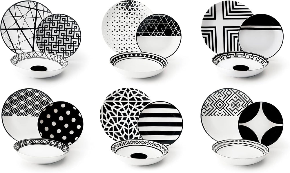 Set de veselă Excelsa Emily, porțelan, alb/negru, 18 piese