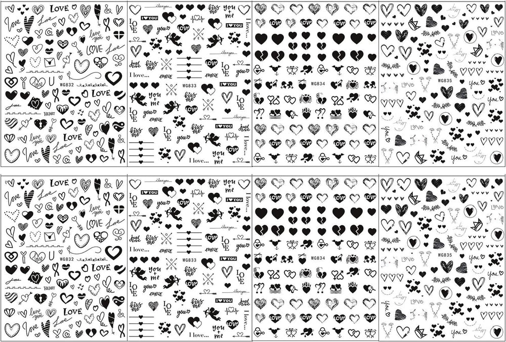8 Blatt Nagelsticker Valentinstag Nagelaufkleber Selbstklebend Liebhaber Des Schwarzen Herzens Nail Art Sticker Dekoration Nageldesign Zubehör