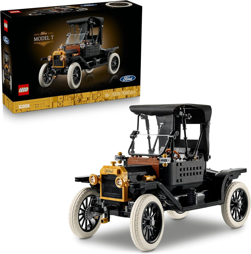 LEGO Icons Ford Model T - Retro Auto Modellbau für Erwachsene - Sammler Ausstellungsset mit Stofffaltdach, hohen Rädern & geteilter Windschutzscheibe - Geschenk für Fans klassischer Fahrzeuge - 11376