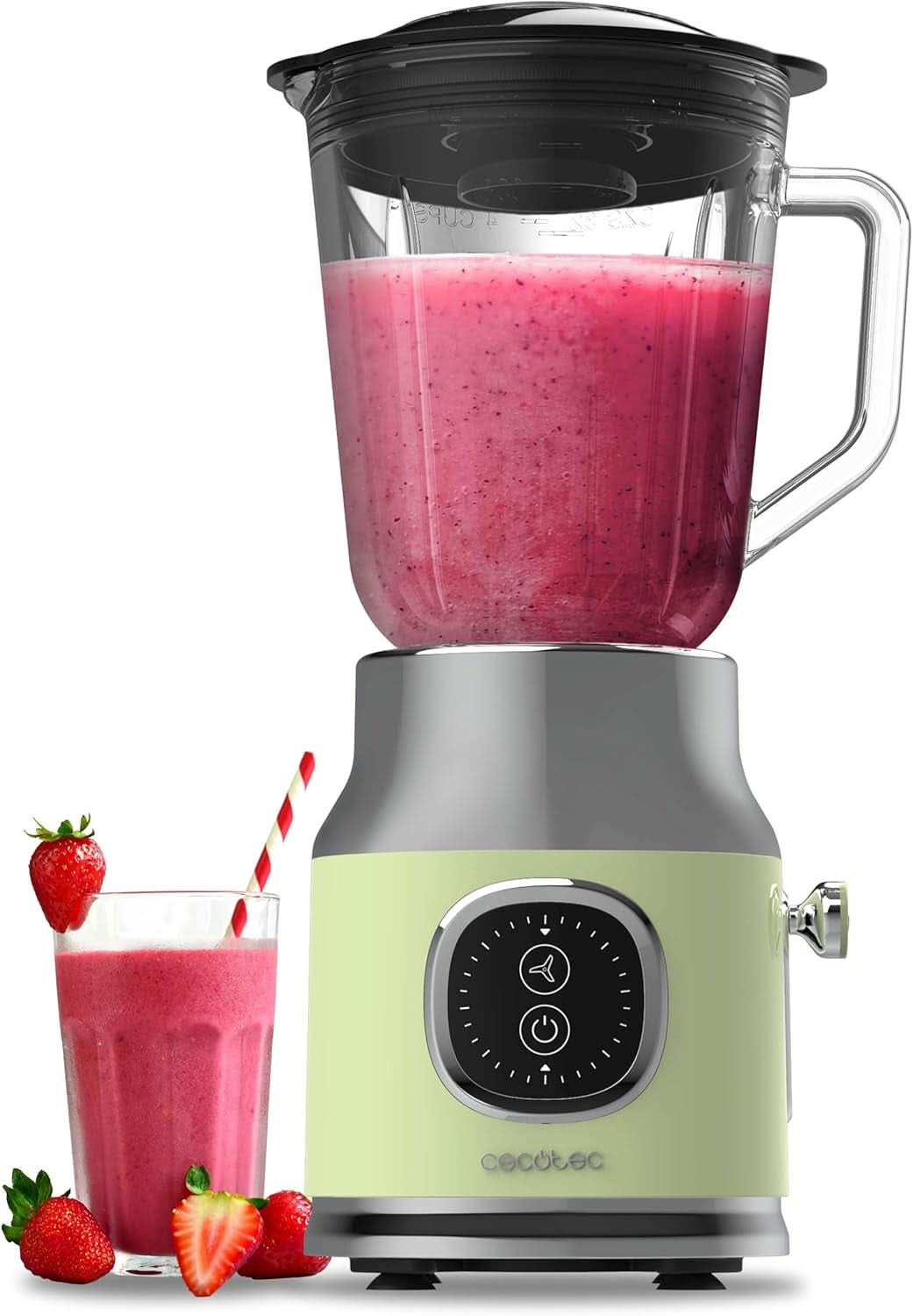 Mikser stojący Cecotec Retro Retrotwist w kolorze zielonym. 800 W Maximale Leistung, funkcja impulsowa, 4-Klingen-Messer Mit Schwarzer Titanbeschichtung Und 1L Krug, Vintage-Design w Grün Kitchen Naty Shop