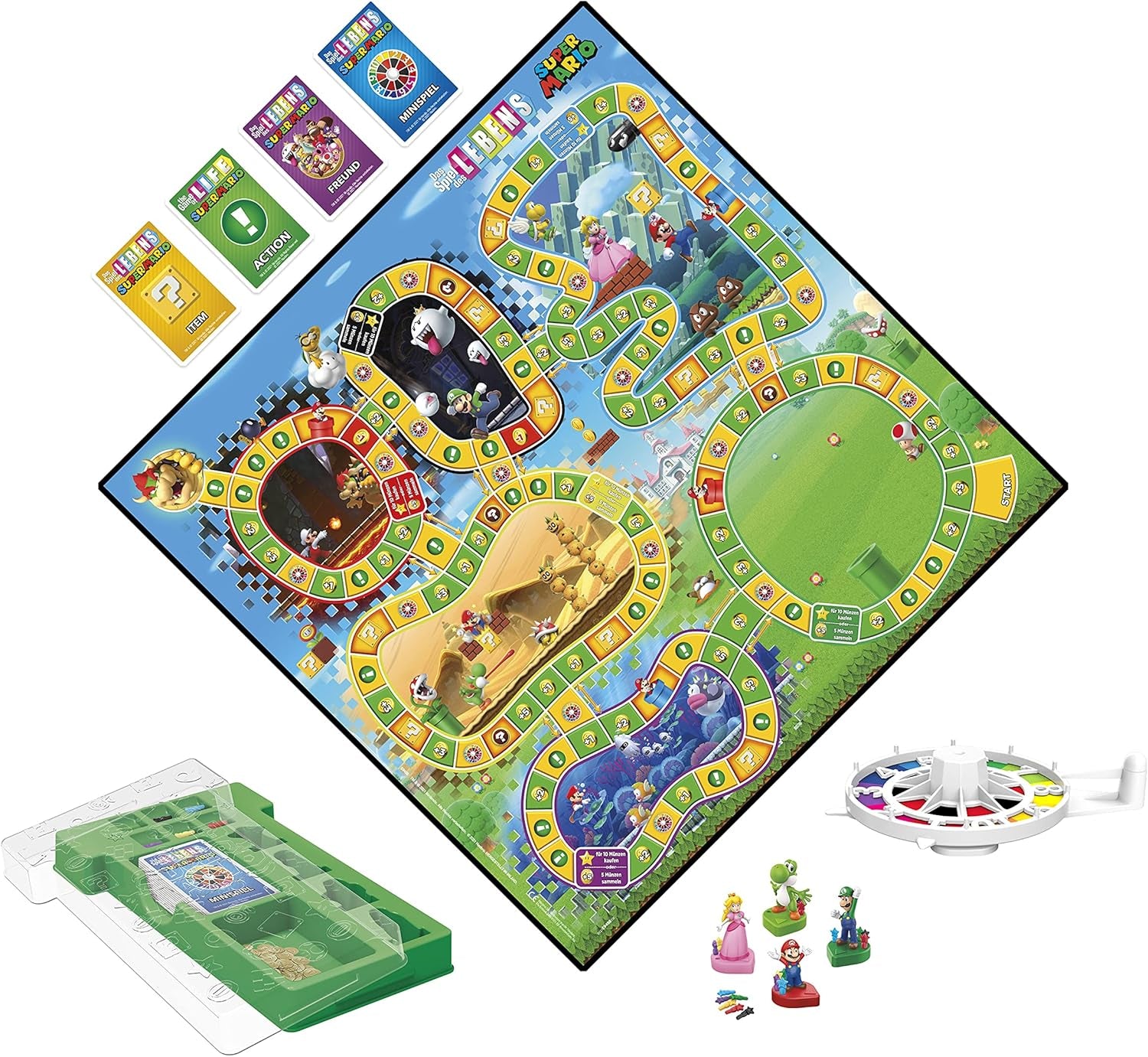 Gra planszowa Hasbro The Game of Life Super Mario dla dzieci w wieku od 8 lat, graj w minigry, zbieraj gwiazdki i walcz z Bowserem