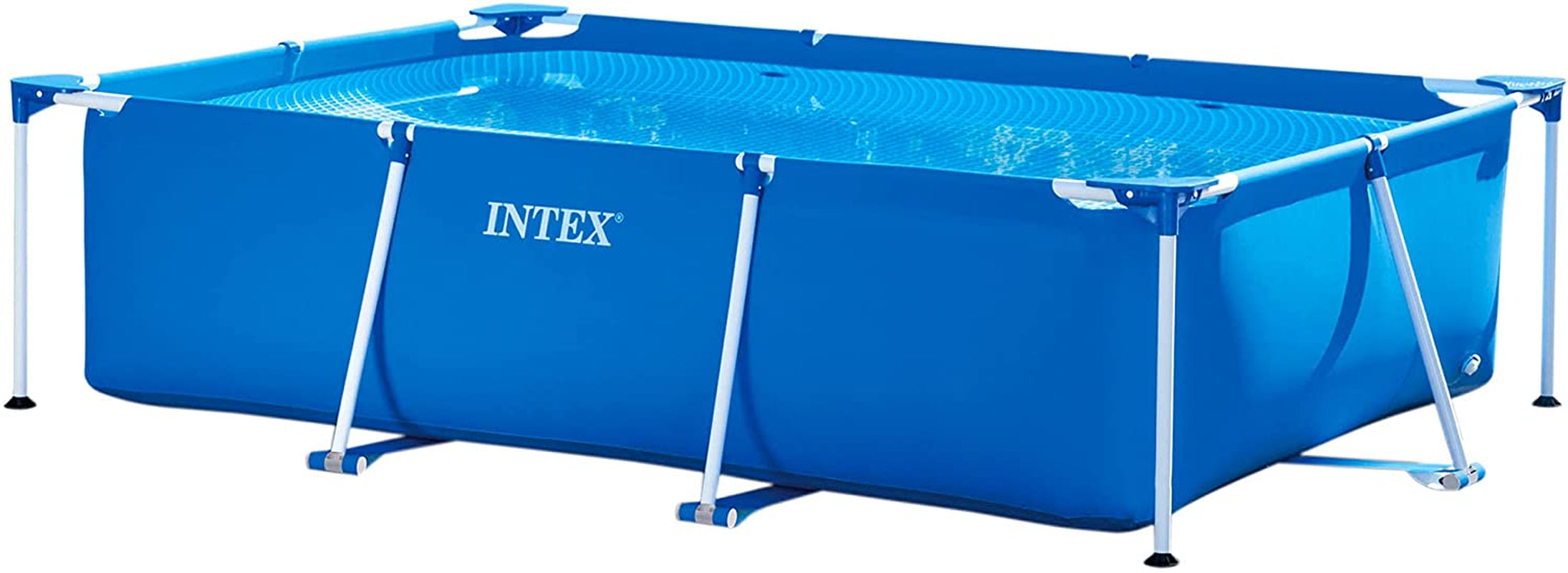 Basen z prostokątną ramą - Aufstellpool, Blau - 220 x 150 x 60 cm i Oberflächenskimmer - Deluxe Oberflächenskimmer zur Wandmontage - Hängeskimmer, szary