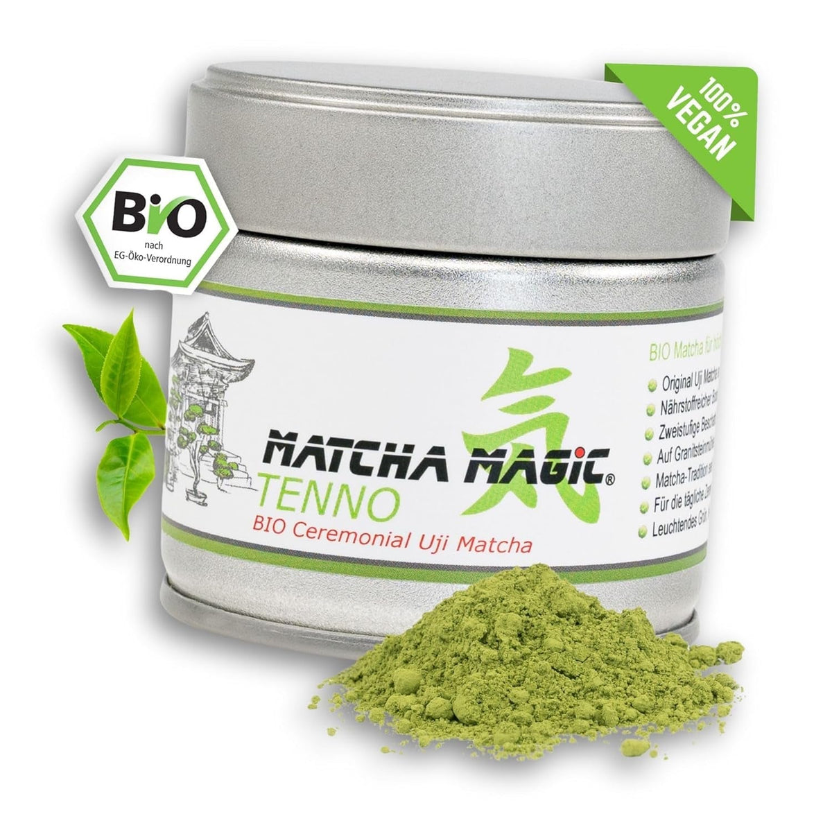 Matchamagic Tenno Ceai Matcha organic pudră 30 g - Ceai verde japonez original de calitate ceremonială - Matcha de înaltă calitate din Japonia pentru o savurare pură - Ideal pentru prepararea ceaiului și a smoothie-urilor