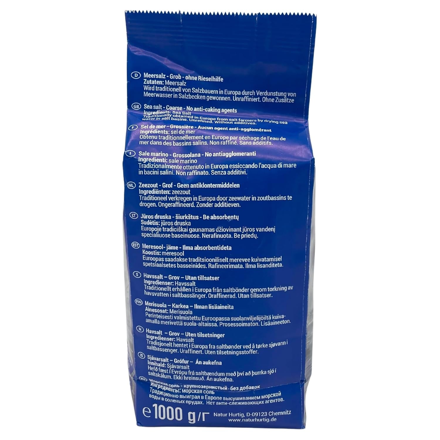 Meersalz Grob 1 kg | Naturbelassen, unraffiniert und ohne Zusätze | Unbehandeltes grobes Meersalz für die Salzmühle