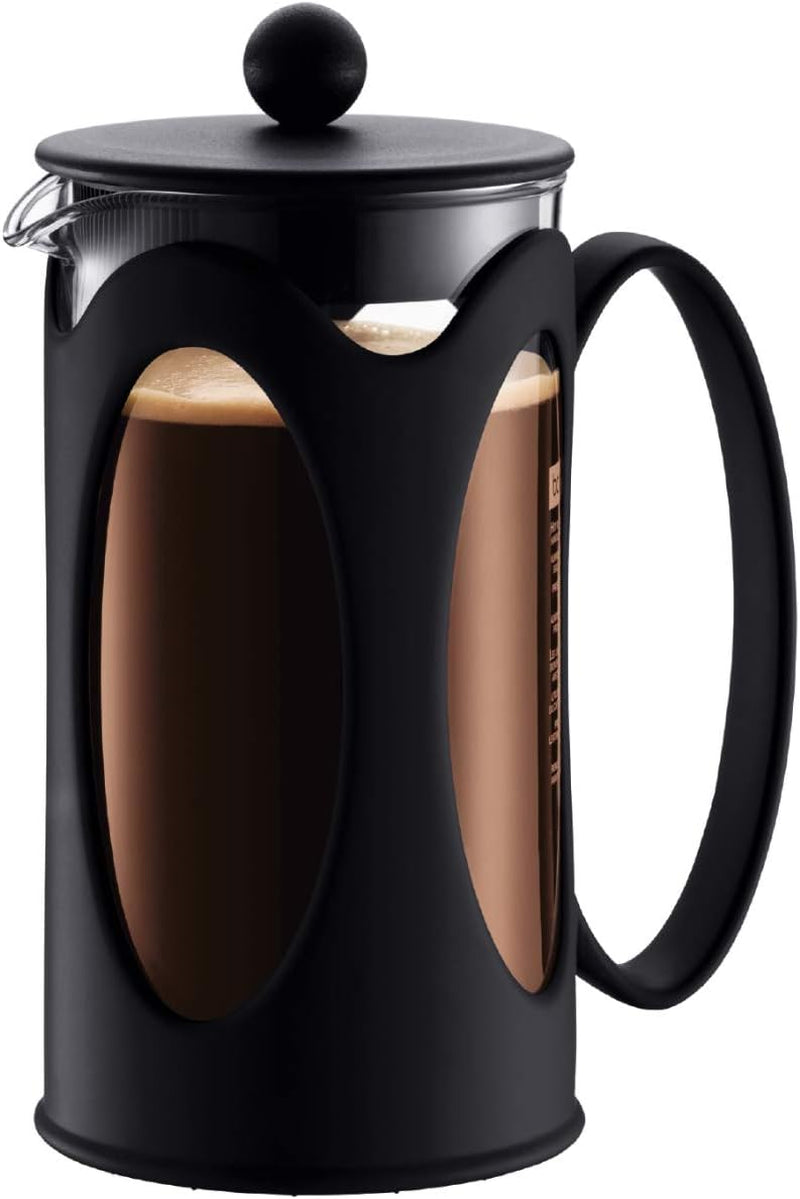 Cafetieră Bodum Kenya - 1L / 8 căni - Presă franceză manuală din sticlă borosilicată și oțel inoxidabil - Se poate spăla în mașina de spălat vase - Fabricată în Portugalia