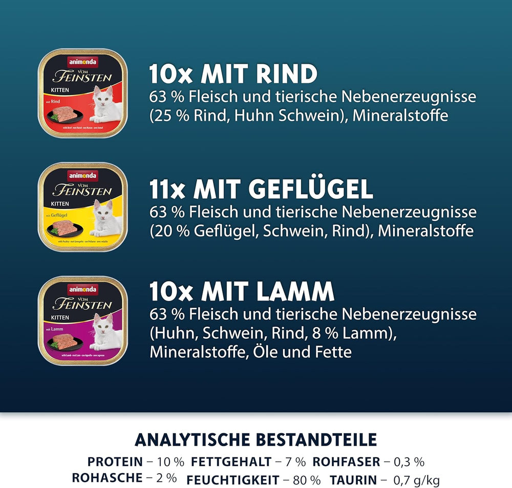 animonda Vom Feinsten Kitten Variety for Kittens (32 x 100g), hrană umedă pentru pisici tinere, fără cereale și fără zahăr, cu ingrediente 100% proaspete și cărnoase.
